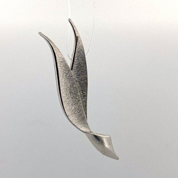 Vintage Estate Sterling Silver 925 Modernist Leaf Brooch Pin 4.6g 59.6mm Signed - Picture 1 of 8